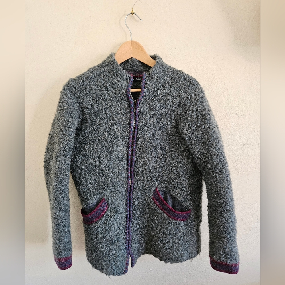Gudrun Sjoden Wool Mohair Full Zip-Up Fitted Teddy Cardigan Jacket sz L